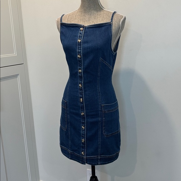Maeve by Anthropologie High Square-Neck Button-Front Denim Mini Dress Size S - Picture 7 of 15